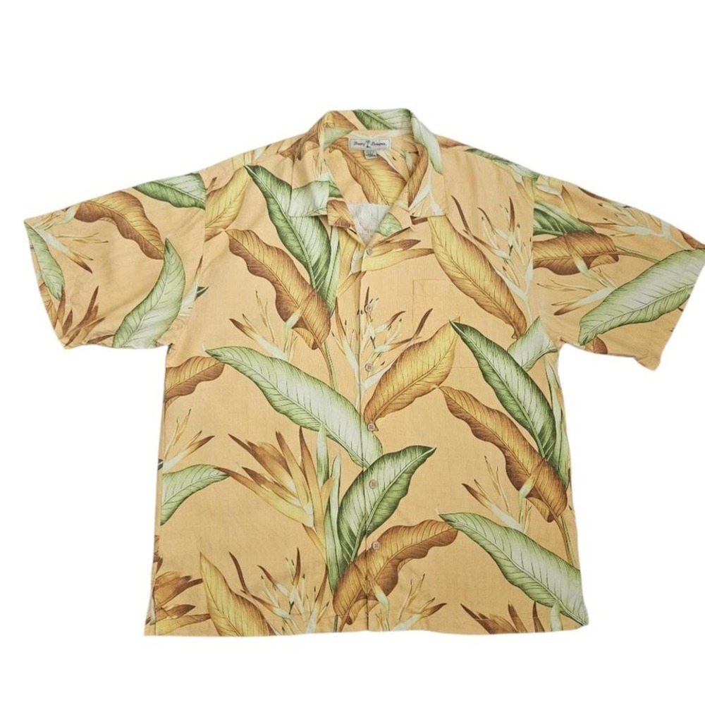 Vintage Tommy Bahama Silk Camp Shirt Mens‎ XL Orange/Yellow Floral Hawaiian - Picture 3 of 8